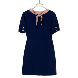 Gucci Elegant Navy Blue Dress with Pink Accents